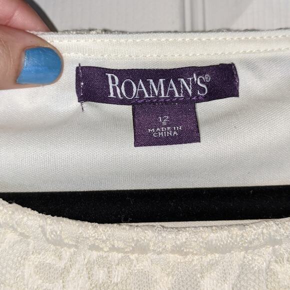 Roaman's Ivory Cream Lace Long Sleeve Blouse Top Size S 12 - Picture 5 of 13